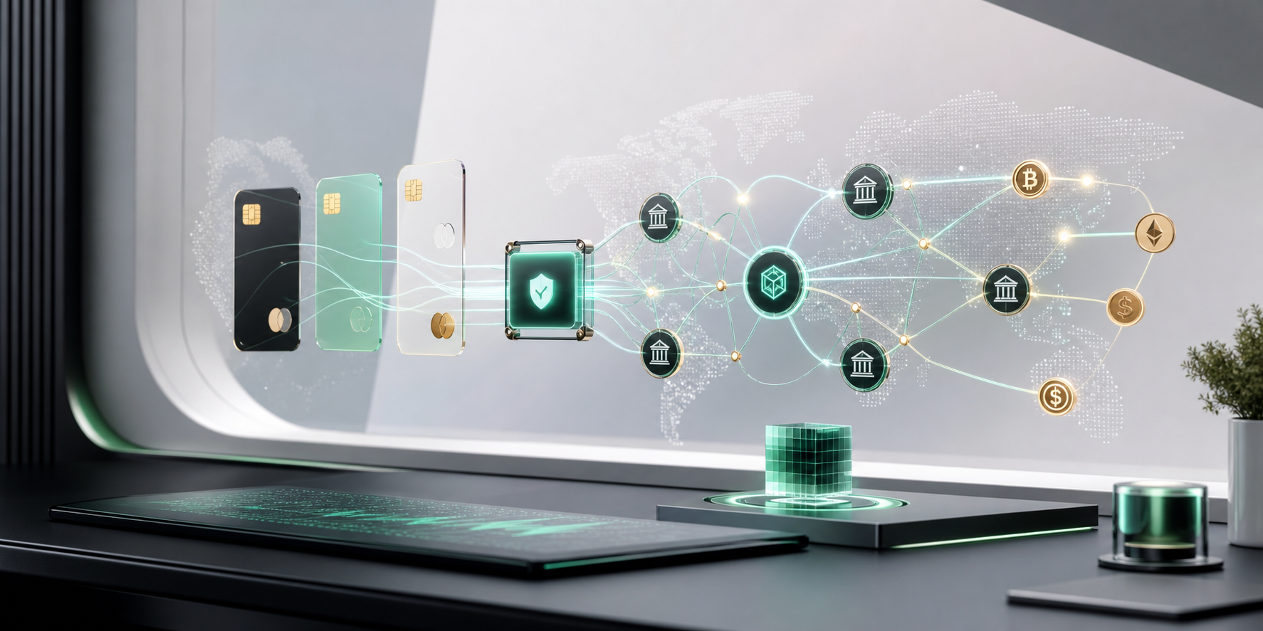 3D payment infrastructure network with cards, routing nodes and settlement tokens